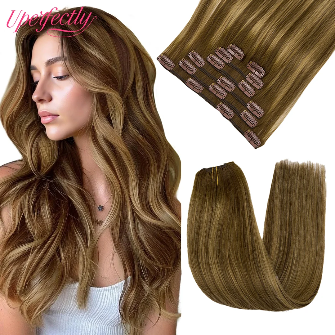 

Наращивание волос на клипсе, настоящие человеческие волосы, 12-22 дюйма, прямые наращивания, 7 шт., заколки для волос с двойным утком, наращивание волос для женщин