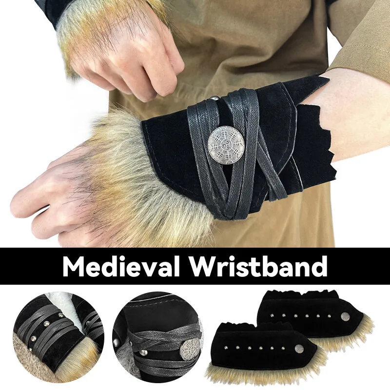 1pc medieval pulseira de pele do falso masculino couro do plutônio braçadeiras guarda de pulso cosplay adereços braço armadura cosplay acessório de halloween