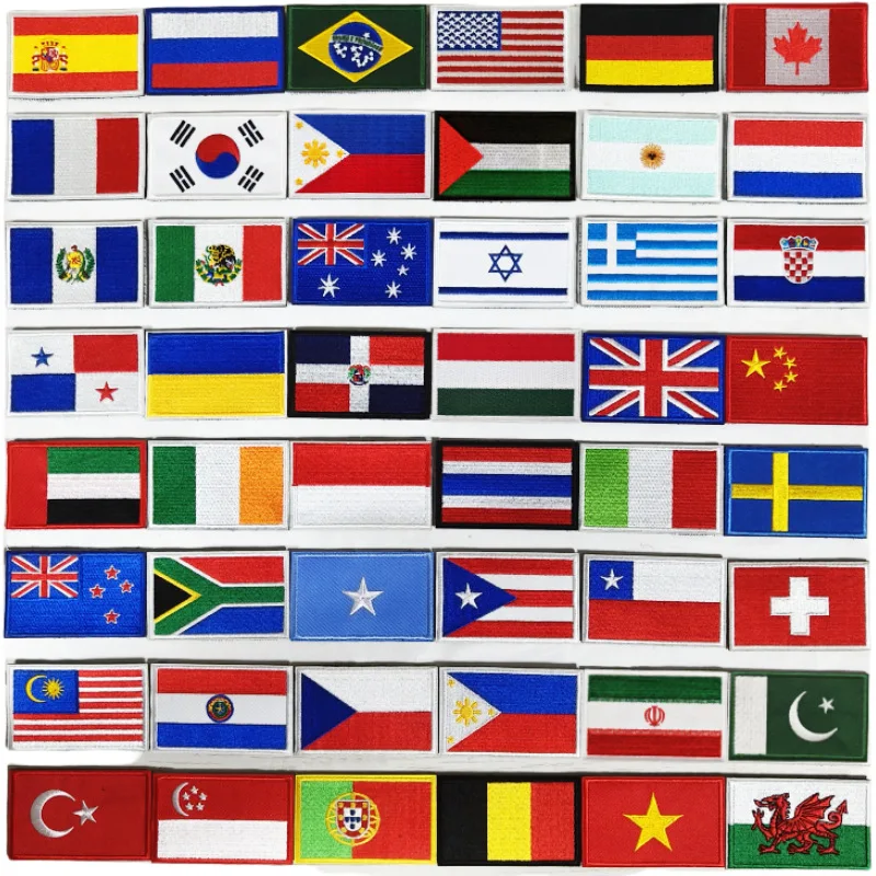 Embroidered National Flags Patches with Thermal Adhesive for Ironing Size 8x5cm DIY Sewable Country Banner Appliques Wholesale