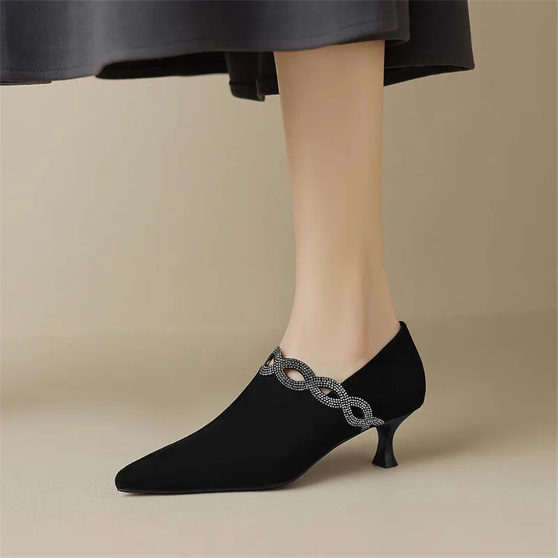 2024 New Spring Sheep Suede Women Shoes Pointed Toe Women Pumps Shoes for Women Deep Mouth Loafers Ankle Boots Zapatos De Mujer