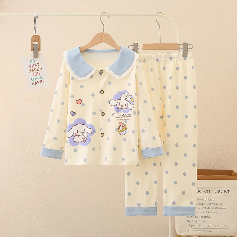 Kawaii Cartoon Anime Sanrio Cinnamoroll Children\'s Homewear Set Long Sleeve Cute My Melody Hello Kitty Kuromi Pajamas