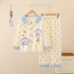 Kawaii Cartoon Anime Sanrio Cinnamoroll Children's Homewear Set Long Sleeve Cute My Melody Hello Kitty Kuromi Pajamas