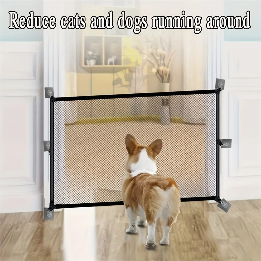 1pc Household Practical No Drilling Folding Breathable Mesh Fence Pet Dog Fence Equipped with 6 Hooks Pet Isolation Net