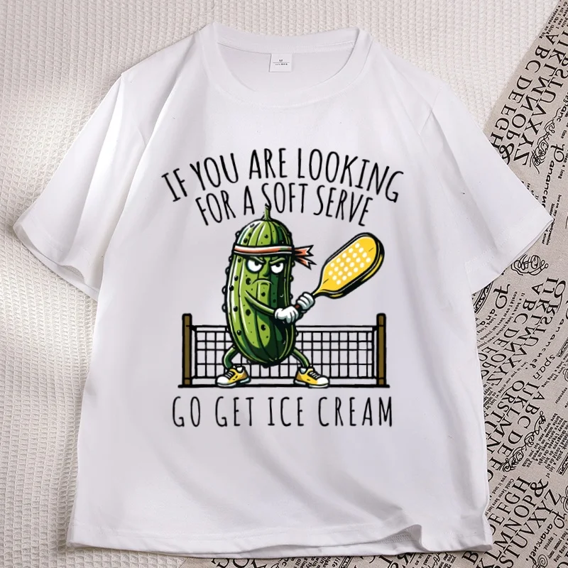Soft Serve Pickleball Joke T-Shirt Women Funny Angry Pickle Fan Game Day Tee Casual Short Sleeve Round Neck Tshirt Clothing
