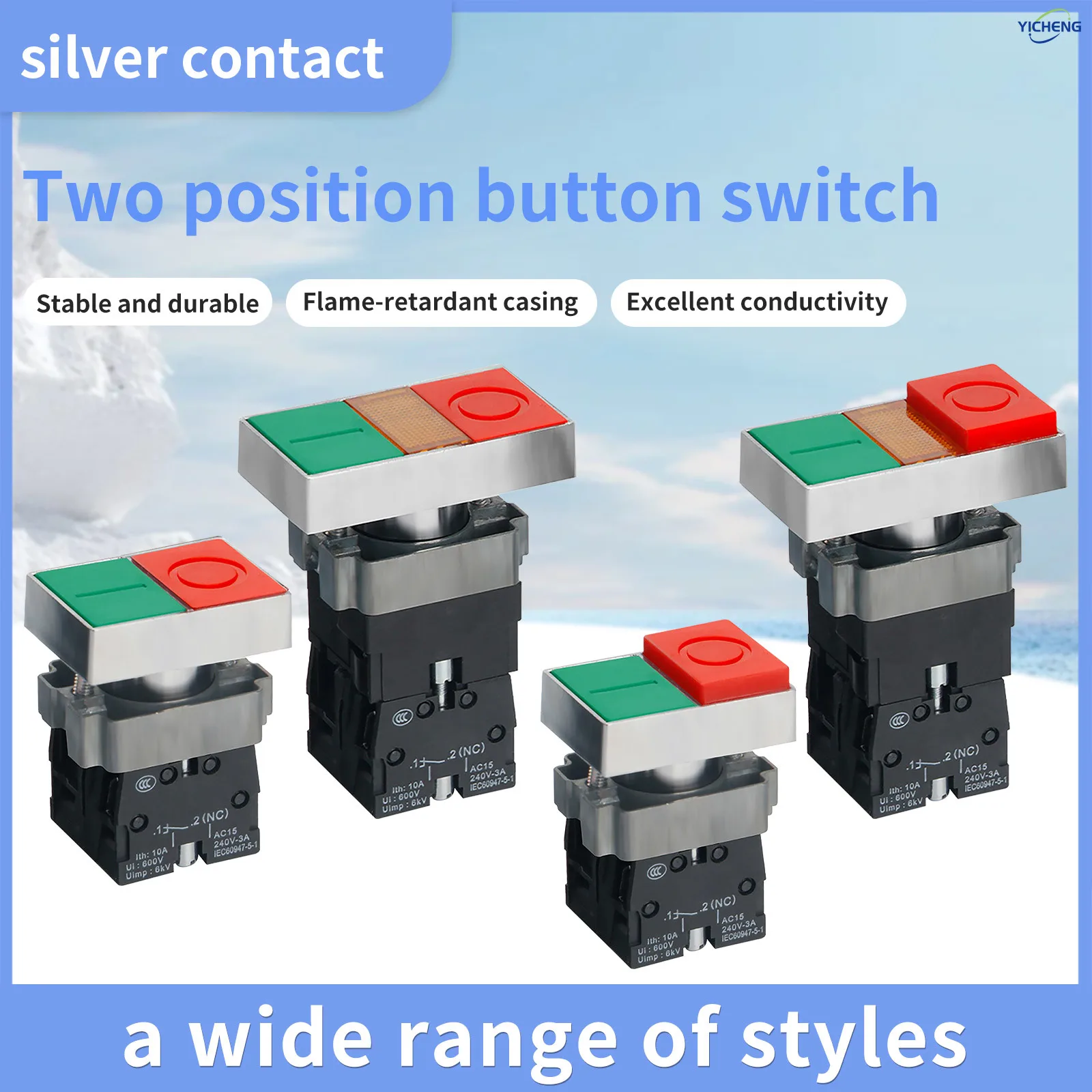 10Pcs 22MM Momentary Double Head Push Button with Signal Lamp On/Off Start/Stop, LED Light 12V 24V 110V 220V 380V Optional