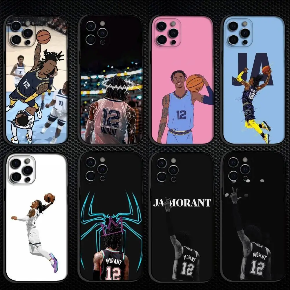 حافظة هاتف كرة السلة Ja Morant 12 لهواتف iPhone 16,15,14,13,12,11 Plus,Pro Max, أخرى غطاء أسود ناعم
