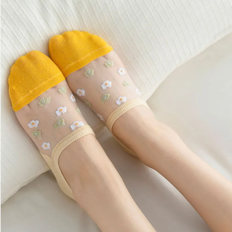 귀여운 작은 꽃 쉬어 여성용 양말, 부드럽고 가벼운 통기성, 편안한 양말 하이 퀄리티, 초박형 삭스, 6 켤레