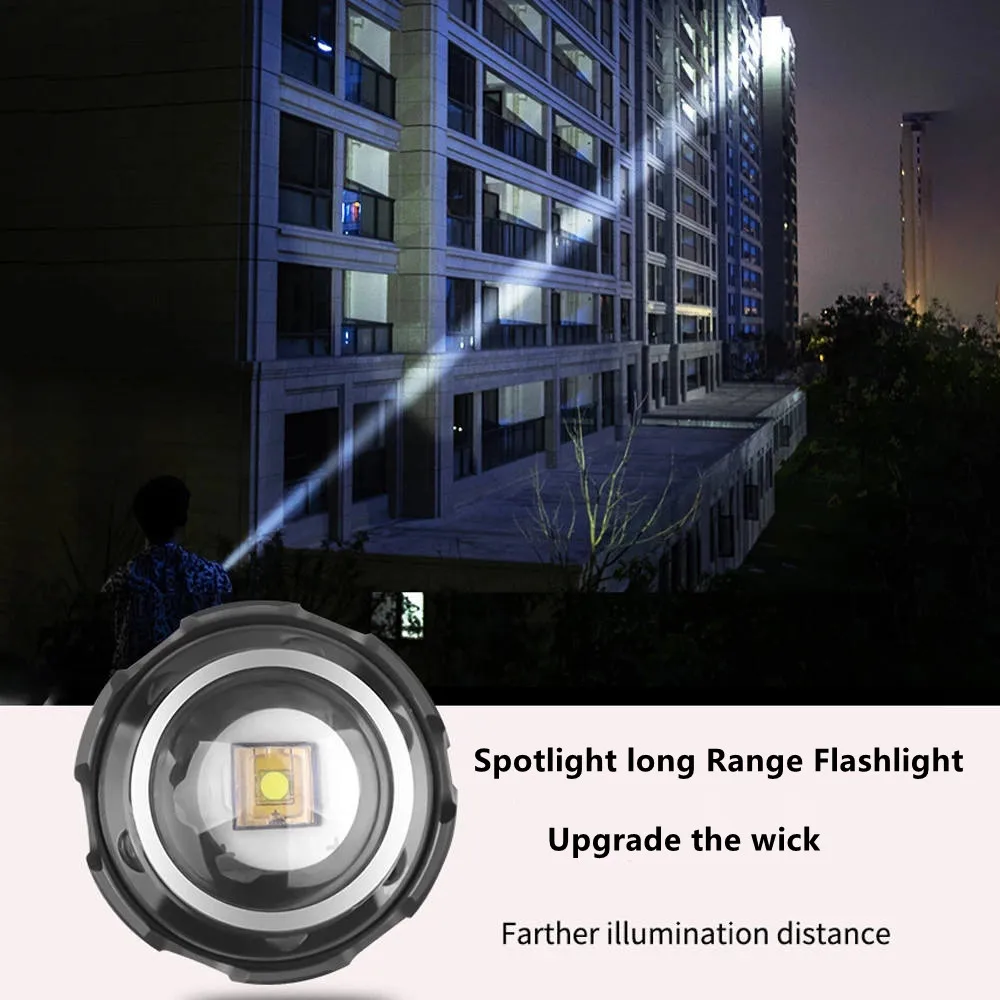 High-power strong light LED flashlight zoomable USB rechargeable with and ultra-bright long-range Aluminium alloy outdoor torch