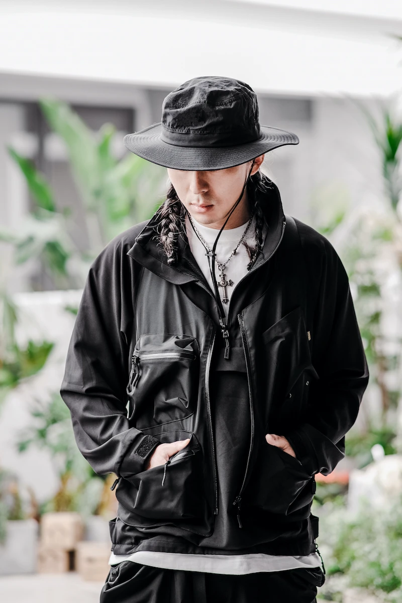 

Loose Fit Long Sve Hoodie Outdoor Jaet Zipper Closure Stand Collar Waterproof Fabric Youth Faion Autumn Spring Outerwear