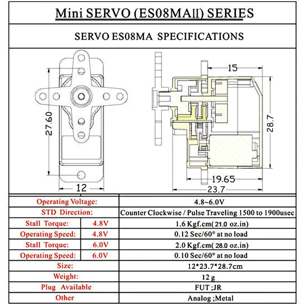 EMAX ES08MA ES08MAII 12g Mini Metal Gear Analog Servo for Rc Hobbies Car Boat Helicopter Airplane Rc Robot