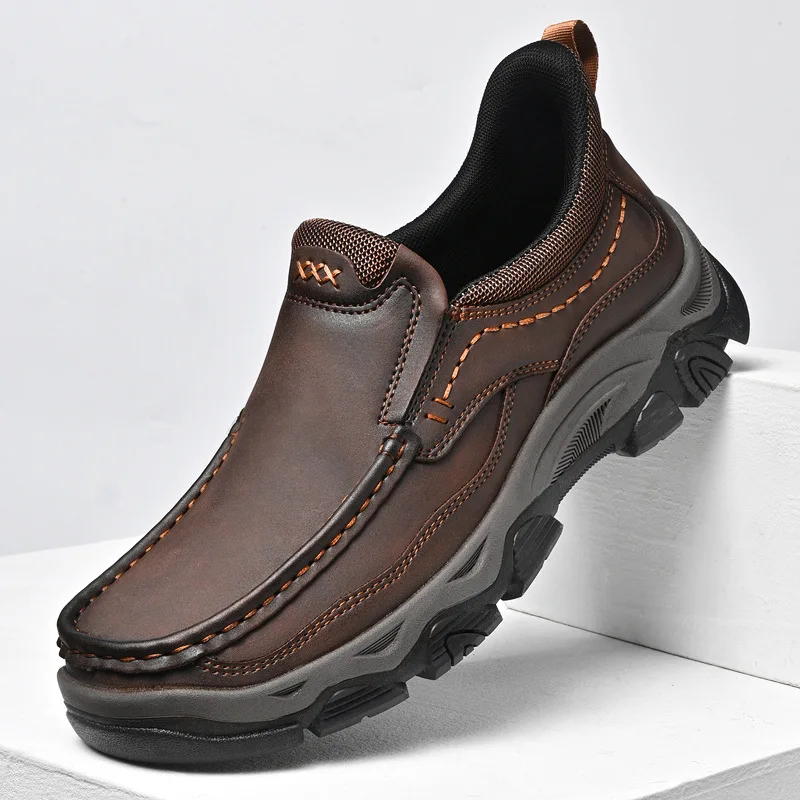 

Men's Casual Sports Leather oes Slip-On Outdoor Qui Wear round Toe Rubber Outsole Comfortable Indoor-Outdoor Footwear