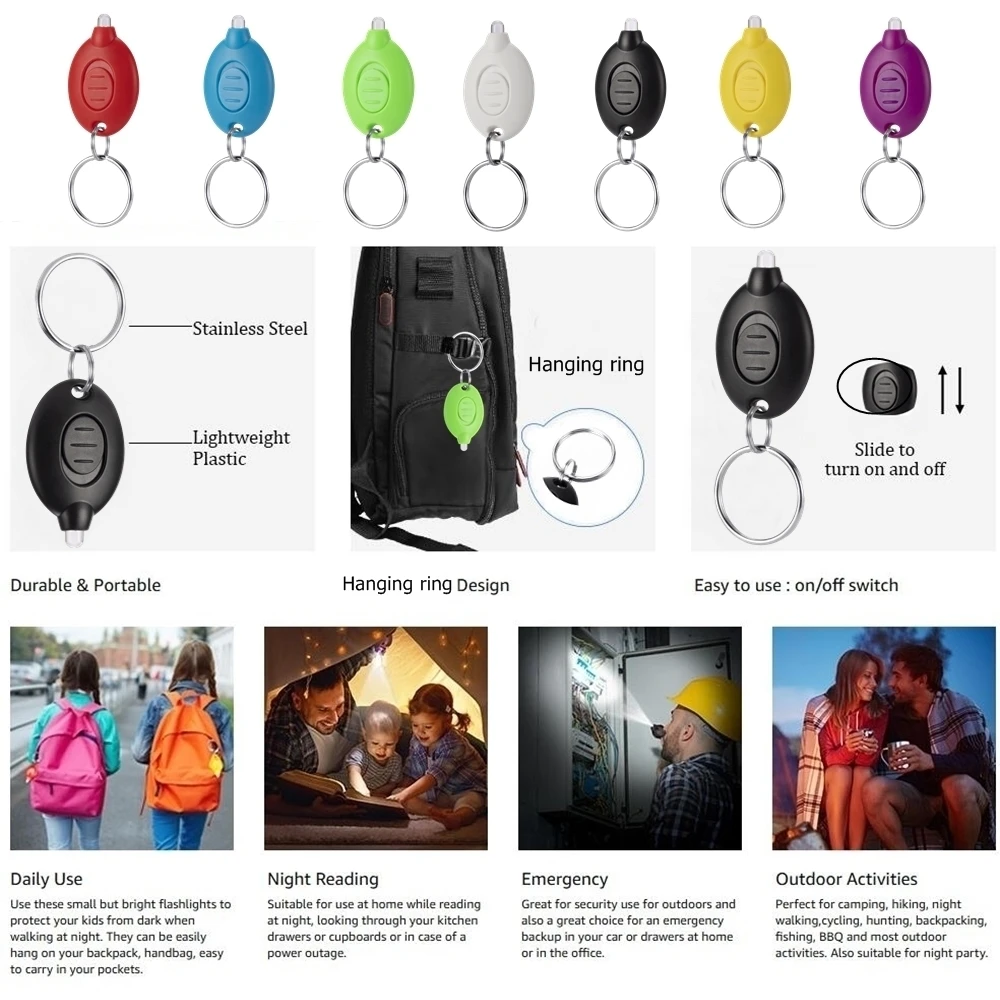 ضوء سلسلة مفاتيح LED فائق السطوع ، مصباح يدوي شائع ، حقيبة ظهر متعددة الألوان ، سلسلة مفاتيح السلالم ، إضاءة الطوارئ ، التخييم ، المشي لمسافات طويلة #4