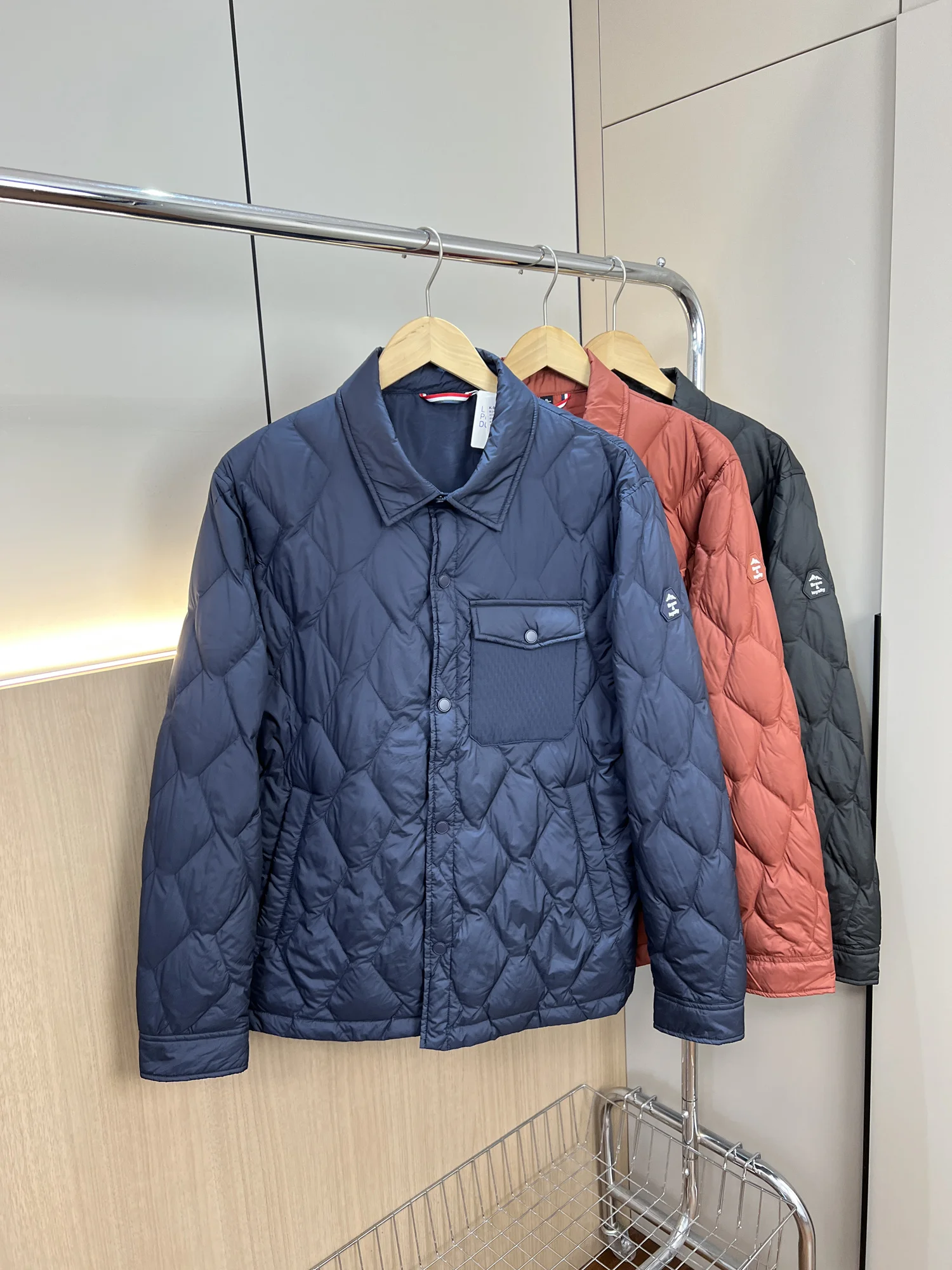 Tech Fabric Lightweight Business Casual Men's down Jacket Diamond Pattern Warmth Fashion Urban Style Long Sleeve Outerwear