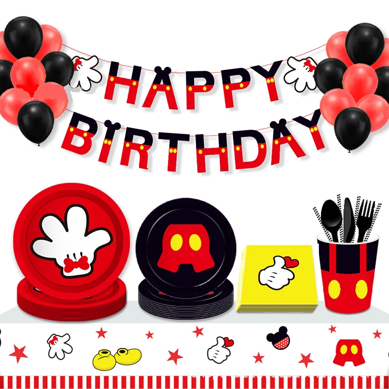 Disney Mickey Mouse Theme Kids Favor Birthday Pack Event Party Cups Plates Baby Shower Mickey Disposable Tableware Decorations