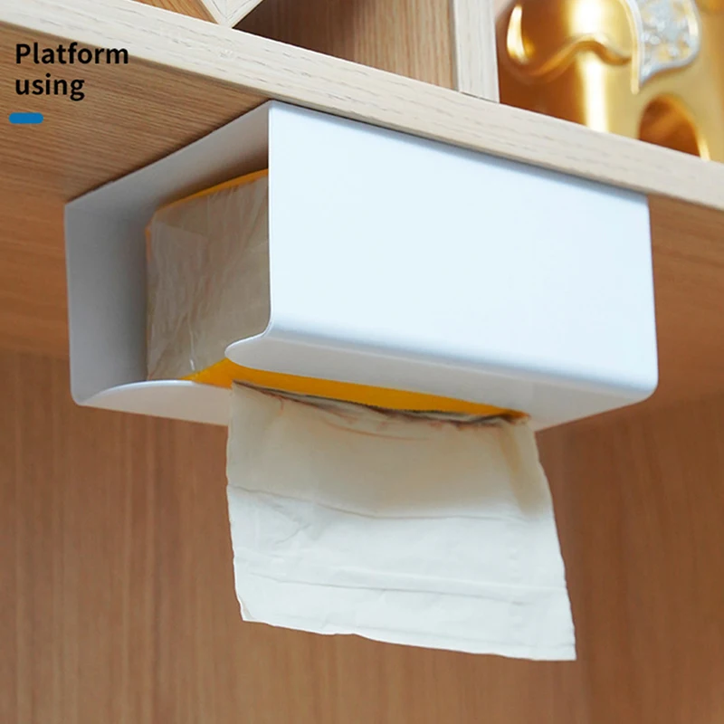 1Pcs Simple Style Tissue Box Self Adhesive Tissue Box Napkin Holder Wall Mounted Garbage Dispenser