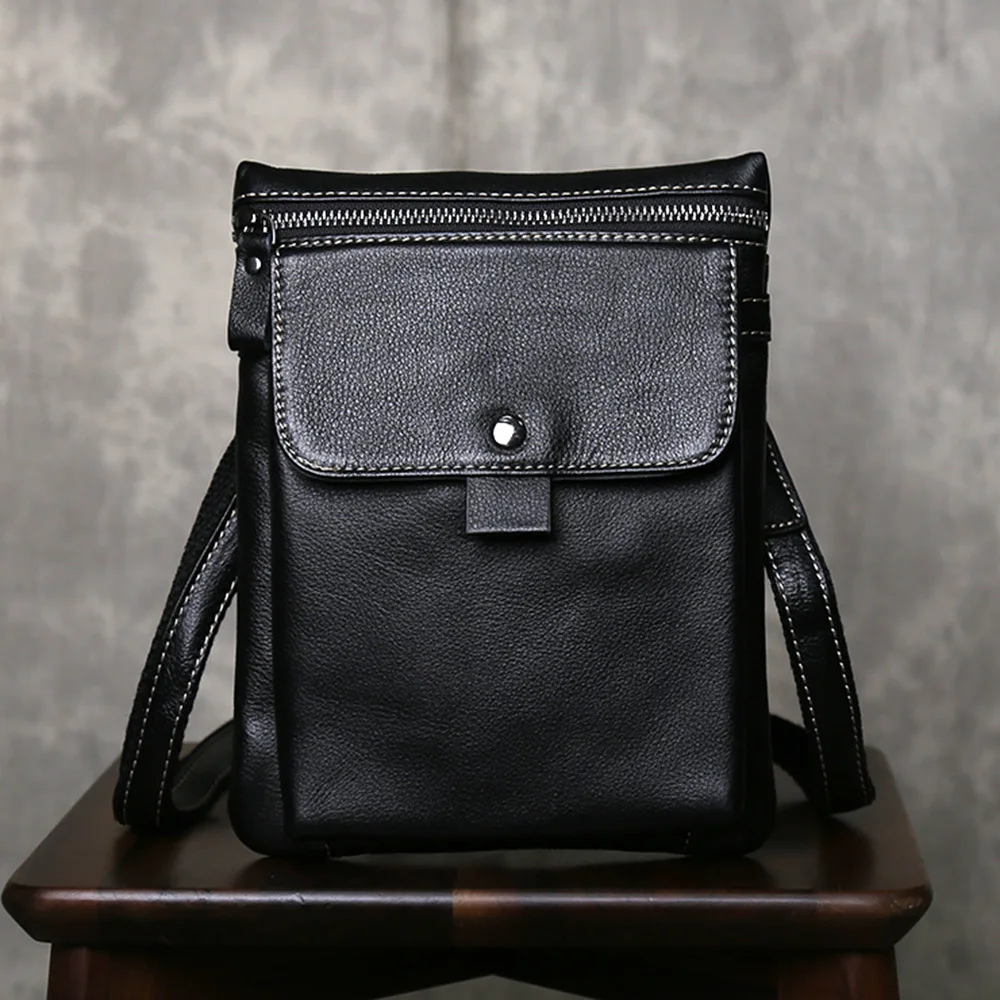 Men's Top Grain Leather Crossbody Bag Casual Small Sling Bag Phone Bag 8 Inch Tablet Mini Bag