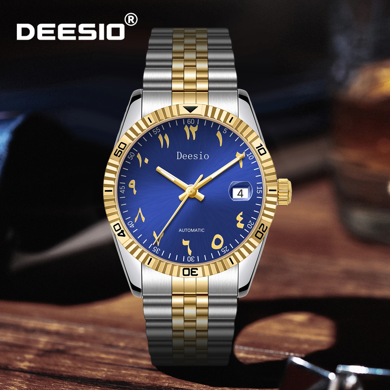 

Deesio Роскошные автоматические механические часы для мужчин из нержавеющей стали со скелетом и бизнес-календарем Водонепроницаемые мужские часы с днем и датой