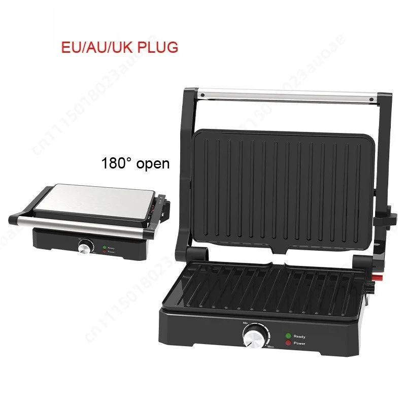 180 Degree Flat Open Steak Grill Adjustable Knob Temperature Double Sided Heater For Panini Sandwich And Meat Roasting