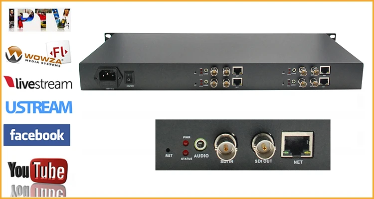 Tech 1U 4 Saluran HEVC HD 3G SDI Ke IP Streaming Encoder dengan H.265 H.264 Encoder RTMP RTMPS untuk Siaran Streaming Langsung