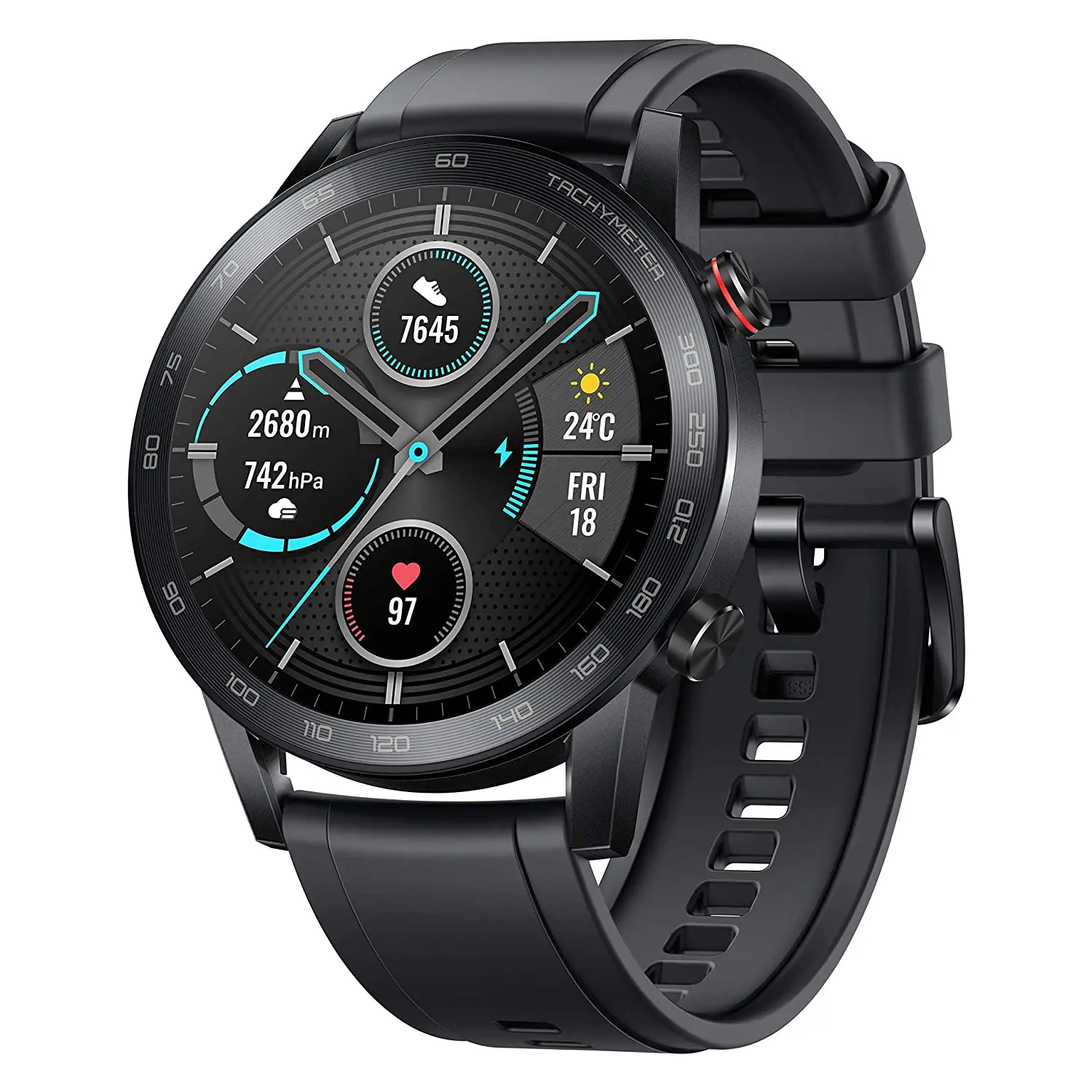 Honor magic watch 2 46mm black 14 days battery, SpO2, BT call and music playback, AMOLED touch screen 15 exercise modes