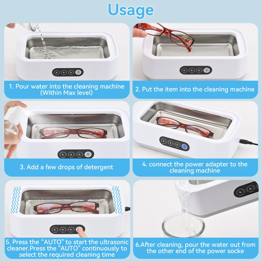 Ultrasonic Cleaning Machine 650ml Capaital High-frequency Vibration 360°All-Round Clean For Glasses Jewelry Professional Cleaner