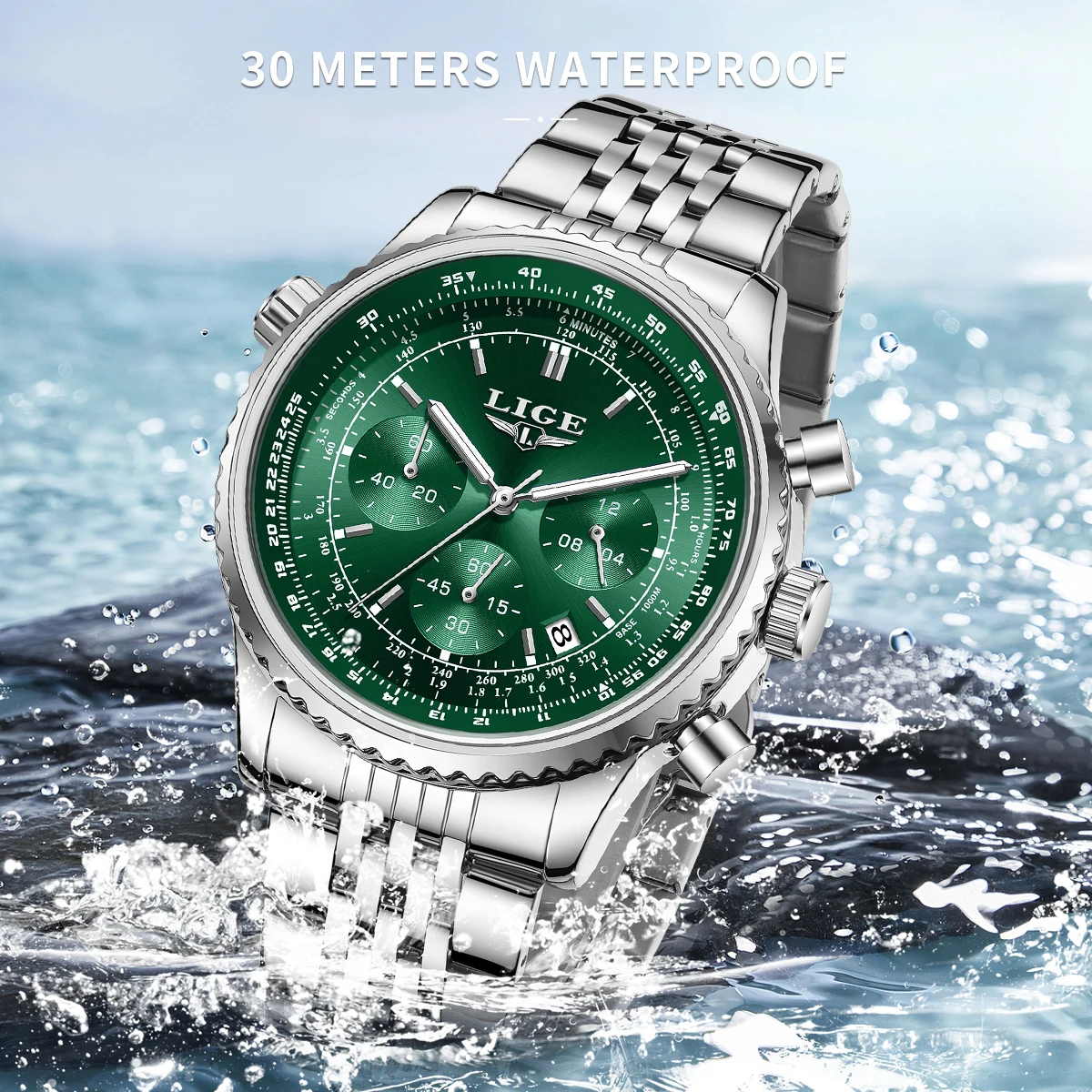 LIGE Fashion Green Watch Men Casual Military Sports Date Men's Quartz Watches Original Brand Luxury Waterproof Chronograph Male