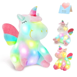 Brinquedos de pelúcia LED Light Musical Unicorn, brinquedo brilhante, macio, fofo, verde, rosa, light-up, bichos de pelúcia para meninas, presente de aniversário, 30cm