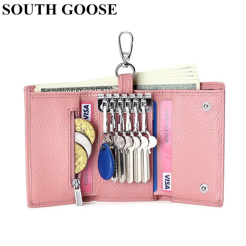 Genuine Leather Key Wallets Unisex Multifunctional Keys Organizer Women Card Keychain Purse Simple Housekeeper Men Keys Pouch