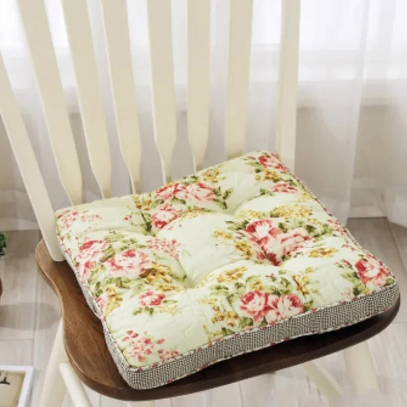 

Pastoral Style Cotton Cloth Seat Cushion Square Dining Chair Mat With String Office Chair Mat Small Floral Student Stool Pad