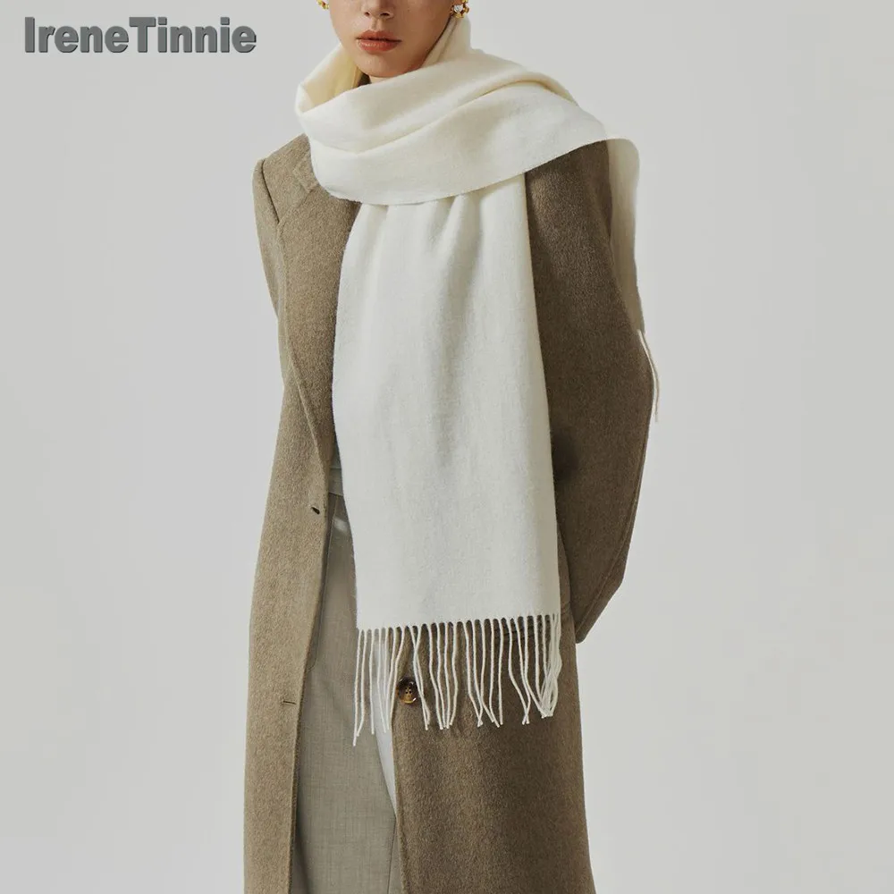 IRENE TINNIE 2024 Winter Luxury 100% Wool Scarf Ladies Tassel Shawl Men's And Women's Same Style Fashion Warm Scarf 190*31CM