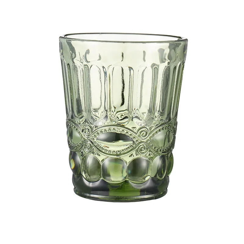 1 Piece 240ml 8oz Vintage Embossed Colored Side Glass Whiskey Water Glass Cup Heavy Thick Glassware Tumbler