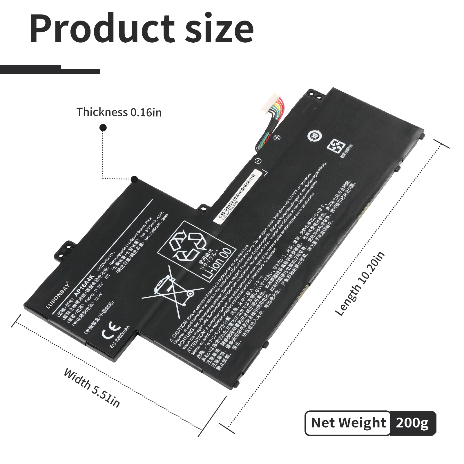 LUSONBAY AP16A4K Laptop Battery For Acer Swift 1 SF113-31 N17P2 N16Q9 KT.00304.003 11.25V 42WH 3770mAh