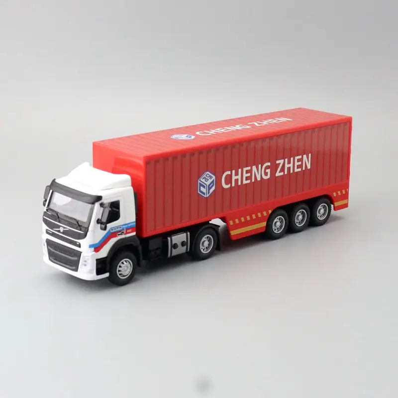 1:50 Scale Volvo Cargo Container Truck Toy Car Diecast Vehicle Model Pull Back Sound & Light Educational Collection Gift For Kid