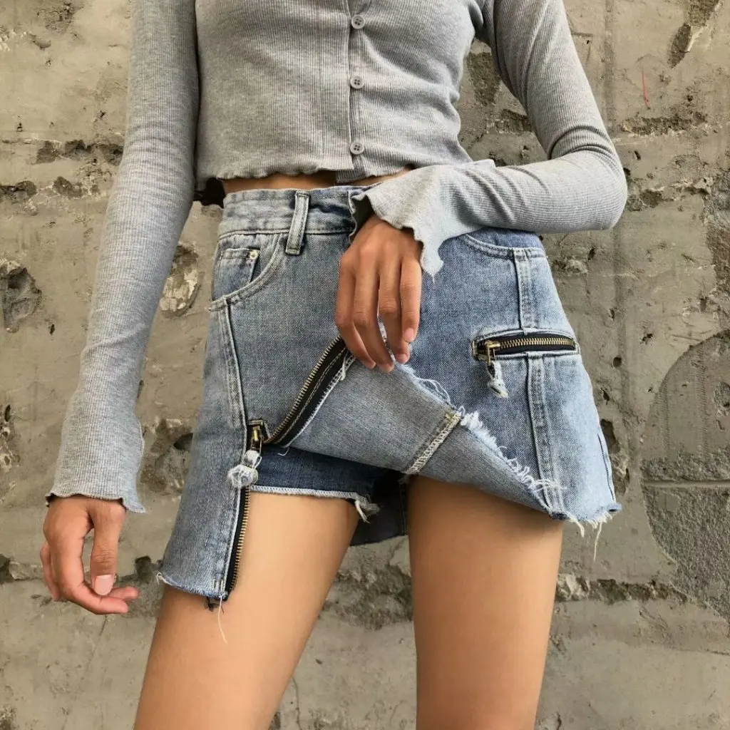 

European And American Women's Fashion Trend Side Split Zipper Denim Skirt Personality Street Style Summer Clothing Wholesale