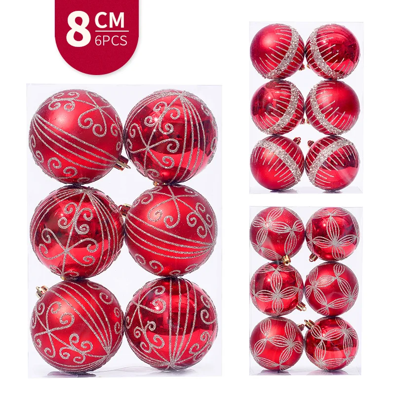 

Christmas Decorations 8CM/6pcs Painted Christmas Ball Christmas Tree Pendant Decoration Window Round Ball