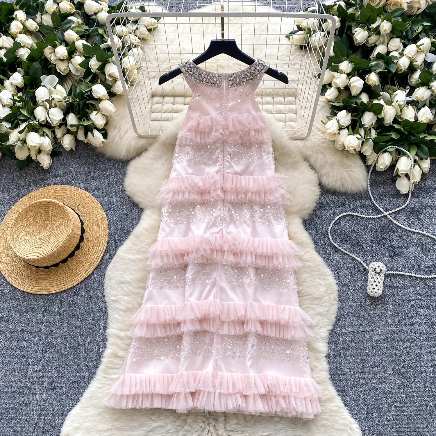 Halter rhinestone butterfly sequin Backless Dress Sexy Off Shoulder Elegant Evening Party Women Fashion Vintage Vestidos