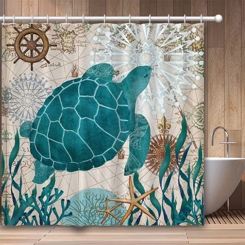 Underwater World Landscape Shower Curtain 3D Marine Life Dolphin Waterproof Polyester Bathroom Blackout Curtains Set Bath Screen