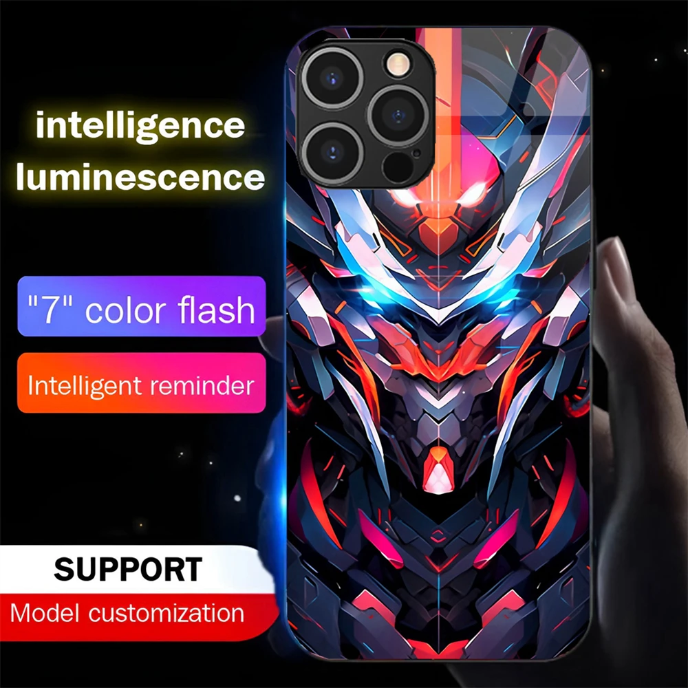 

Armor Mecha Design Luminous Phone Case LED Light Glass Shockproof Cover For Samsung S25 S24 S23 S22 S21 S20 FE Plus Ultra
