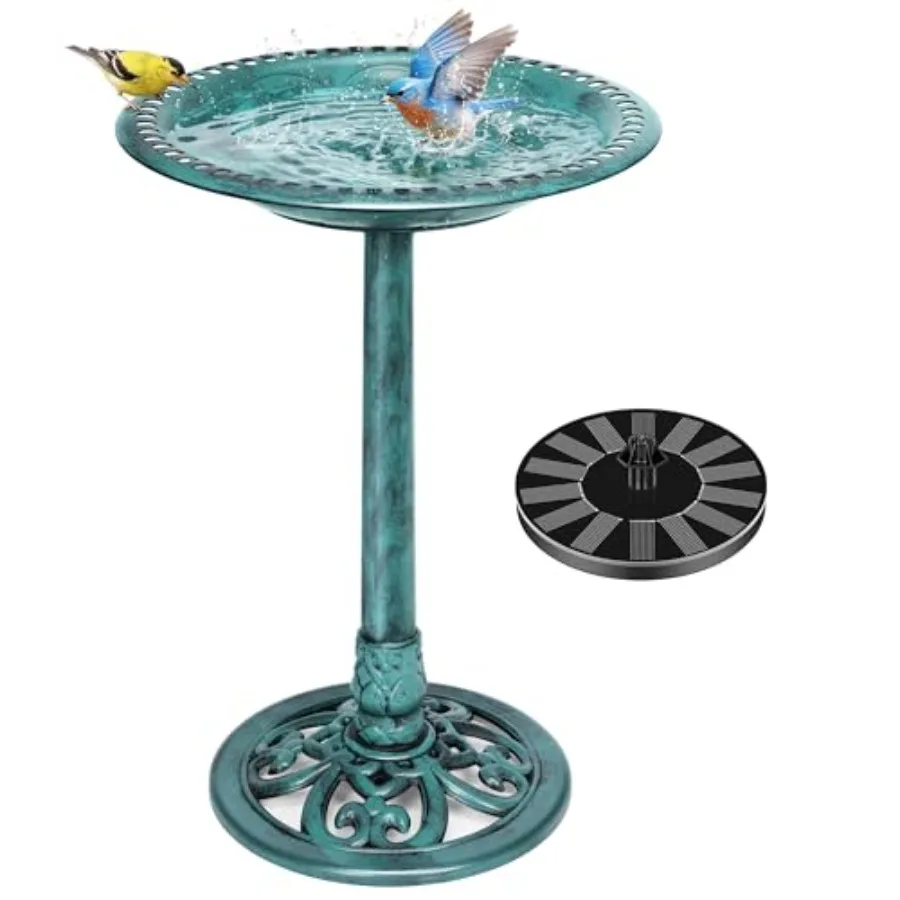 

Bird Bath with Solar Fountain for Outside Polyresin Pedestal Bird Baths with Solar Powered Pump for Outdoor Garden Weather-Resi