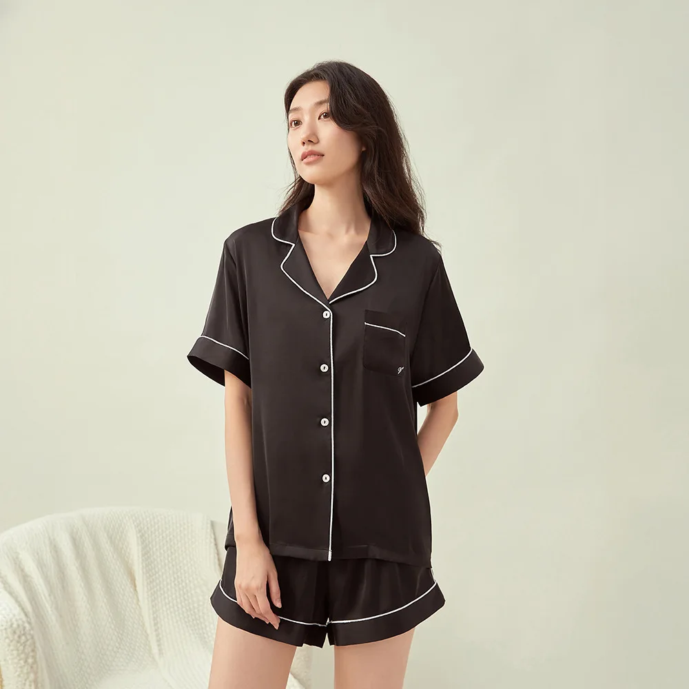 Secret Same Classic Solid Color Ice Silk Pajamas Women's Short Sleeve Shorts Loungewear Two-piece Set