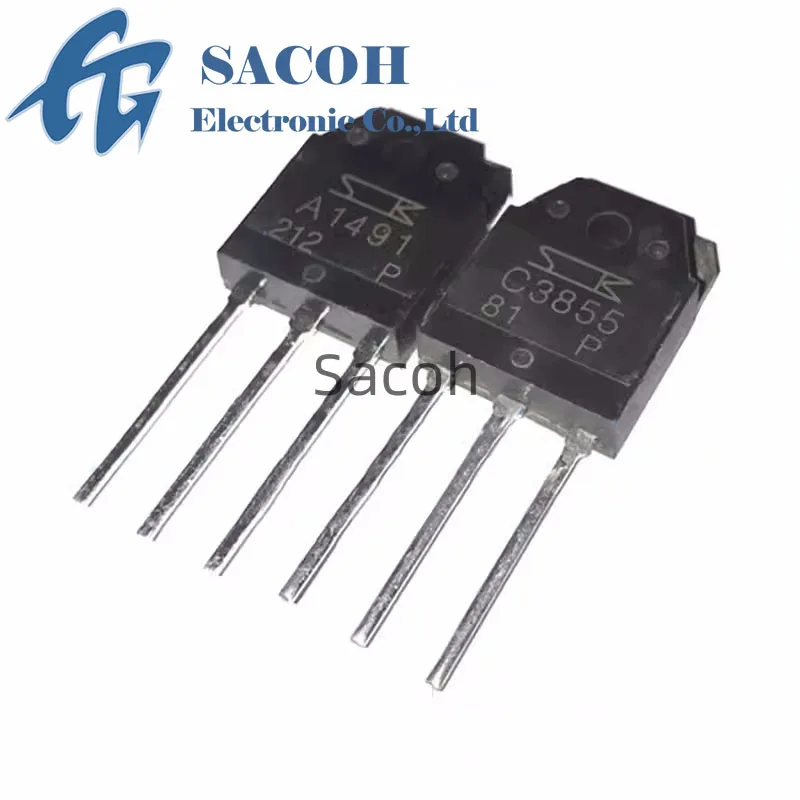 

Made in China 5Pairs(10PCS)/Lot 2SA1491 A1491 + 2SC3855 C3855 TO-3P Silicon NPN + PNP Audio Amplifier Transistor