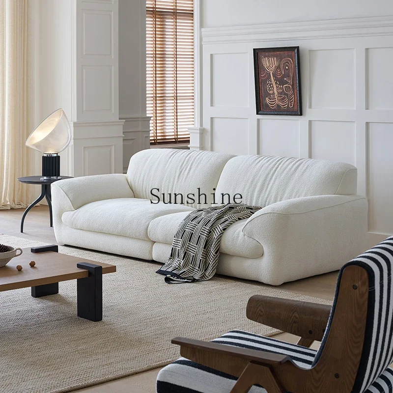 

French cream style fabric sofa modern simple living room straight row small apartment sofa