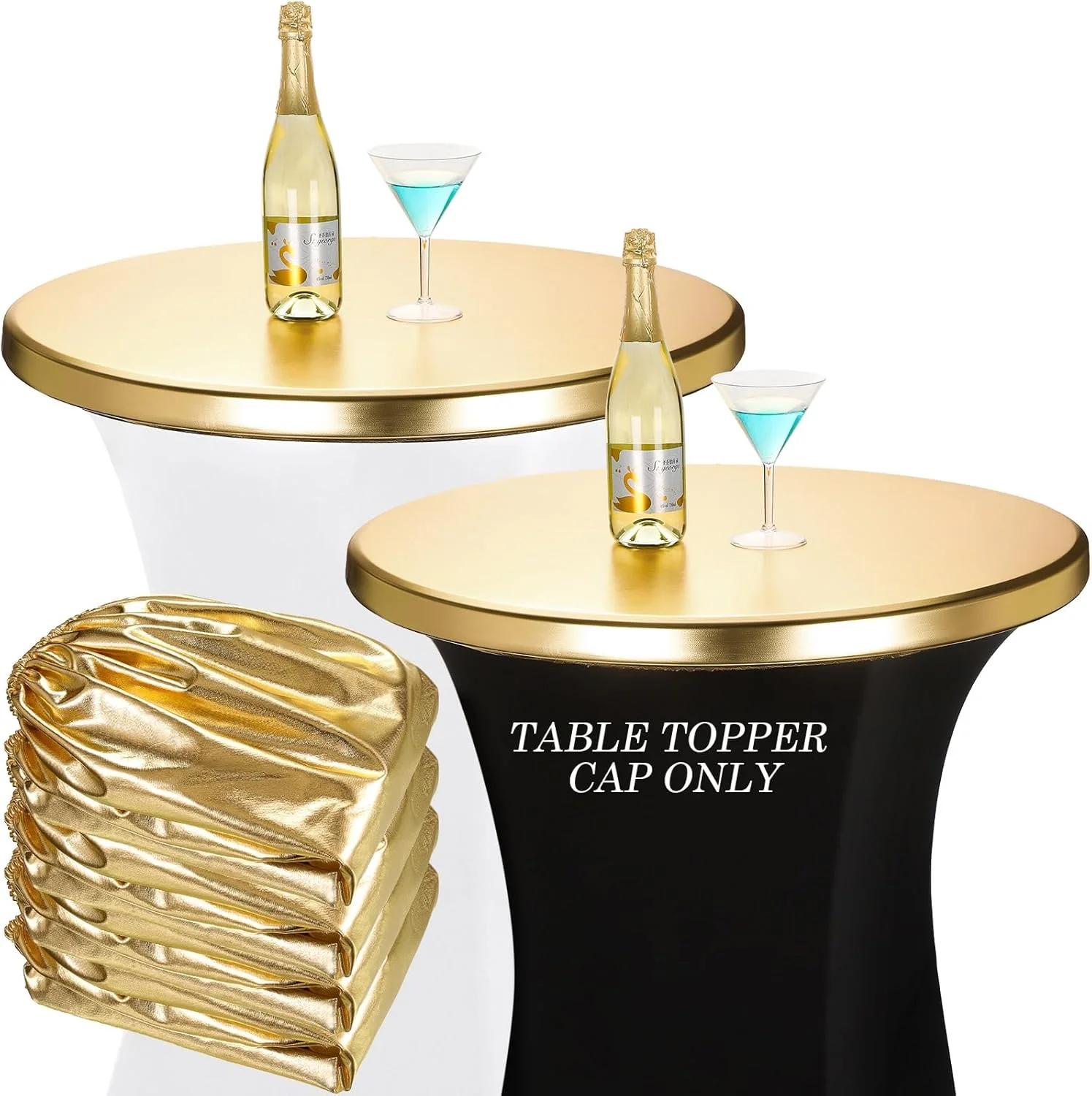 Gold Cocktail Table Topper Cap Stretch Spandex Tablecloth for Round Table Elastic Tablecloth for Bar Pub Wedding Party Banquet