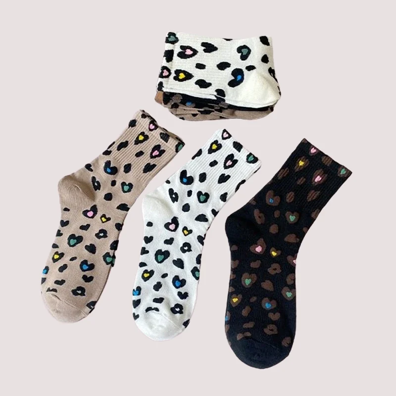 Calcetines de tubo medio con estampado de leopardo para mujer, medias transpirables de alta calidad, informales, 3/6 pares