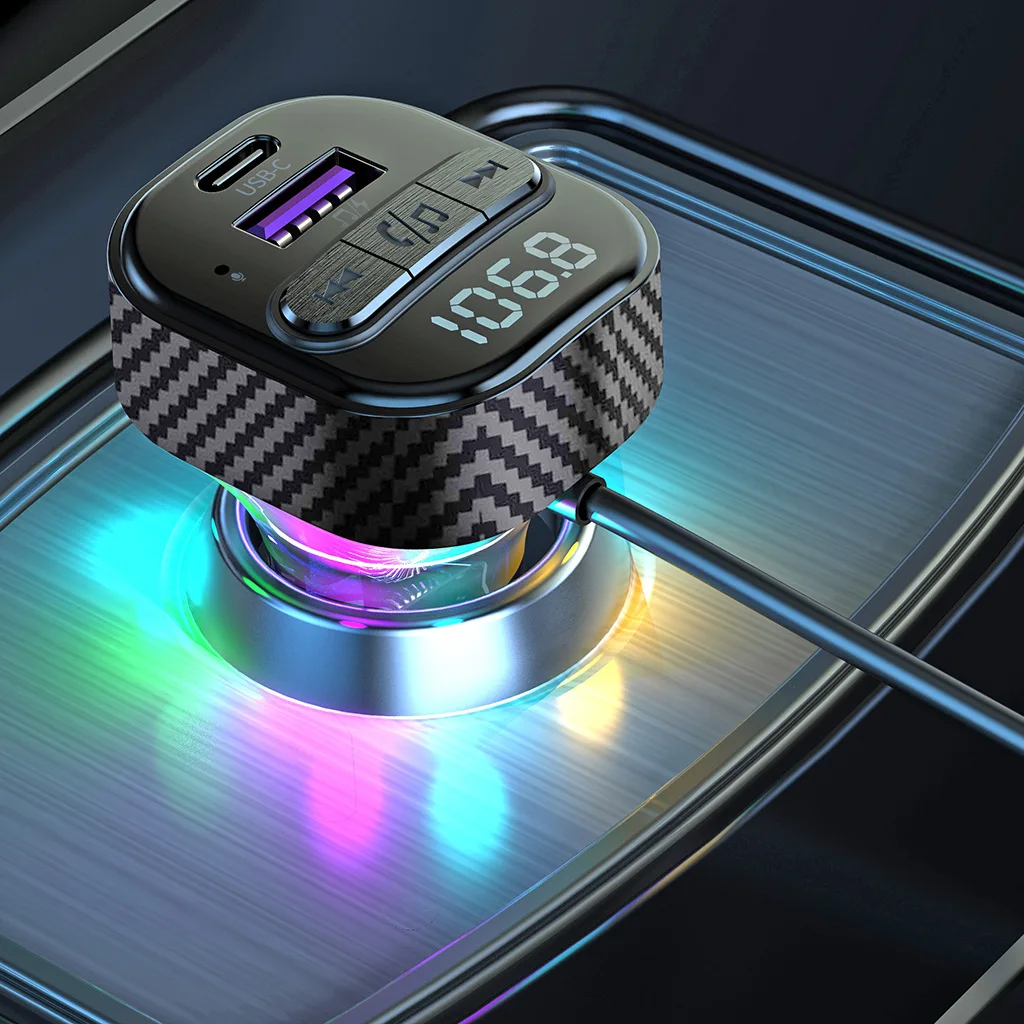 Transmetteur FM Bluetooth C52 avec fil à ressort, chargeur de voiture à charge rapide PD30W, lecteur clé USB 5V/3,1 a