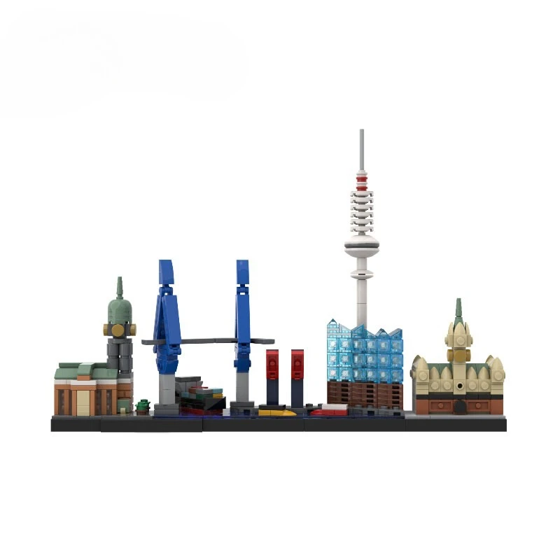 MOC – blocs de construction avec vue sur la rue, le plus grand Port d'allemagne, horizon de hambourg, Architecture urbaine, modèle de jouets pour enfants, cadeau de Collection pour adultes
