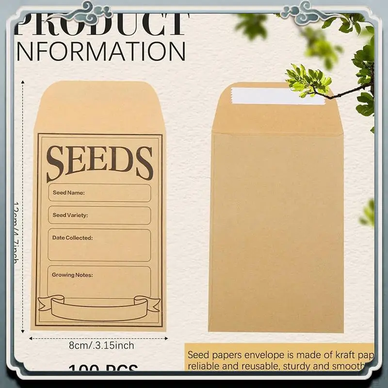 Premium 100Pcs Seed Envelopes 3.1X4.7 Inch, Seed Envelopes Brown Paper Seed Packets Envelopes For Storage Vegetable Durable Easy