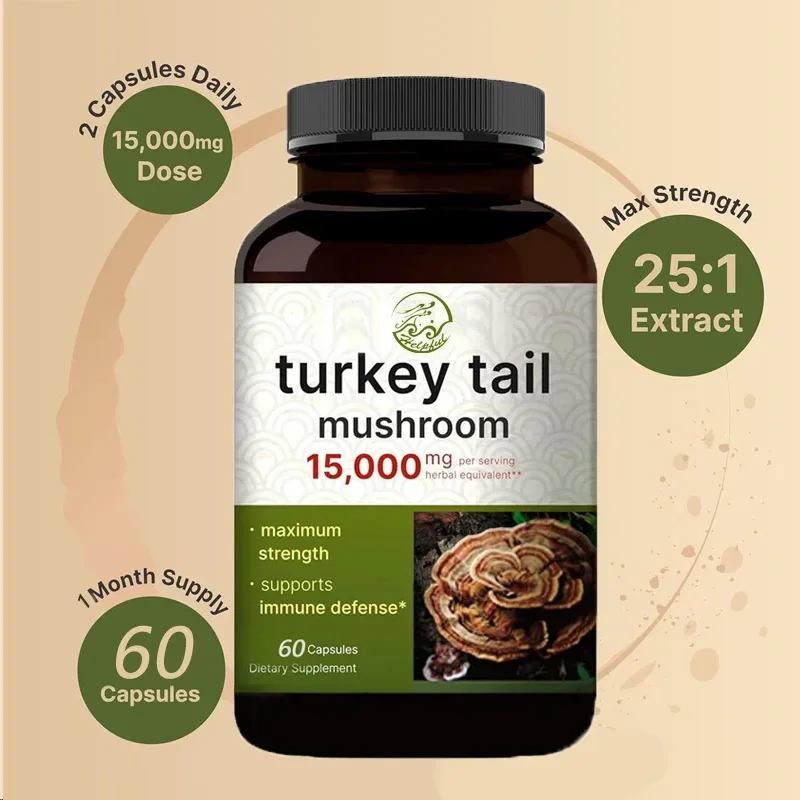 Turkey Tail Mushroom| 25:1 Fruit Body and Mycelial Extract - Immune and Brain Health Mushroom Supplement 60 Capsules