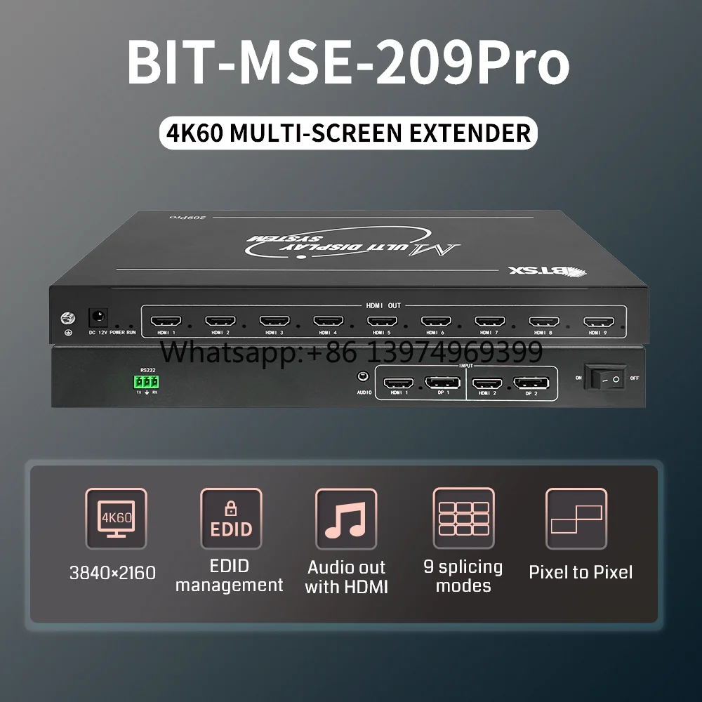 4K60 Multi-Screen Expander,BIT-MSE-209Pro,2 Inputs and 9 Outputs,Tv Wall Controller,Pixel-to-pixel,Video Wall Controller