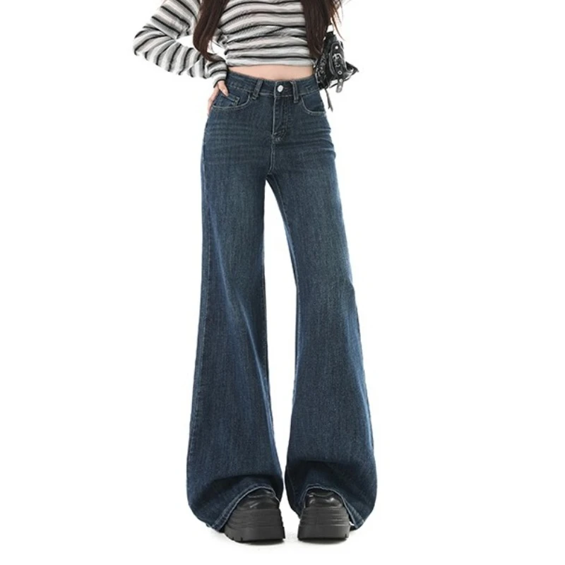 American Loose Slightly Flared Women's Jeans Women Spring Autumn High Waist Dragging Trousers Vintage Y2K Korean Denim Pants